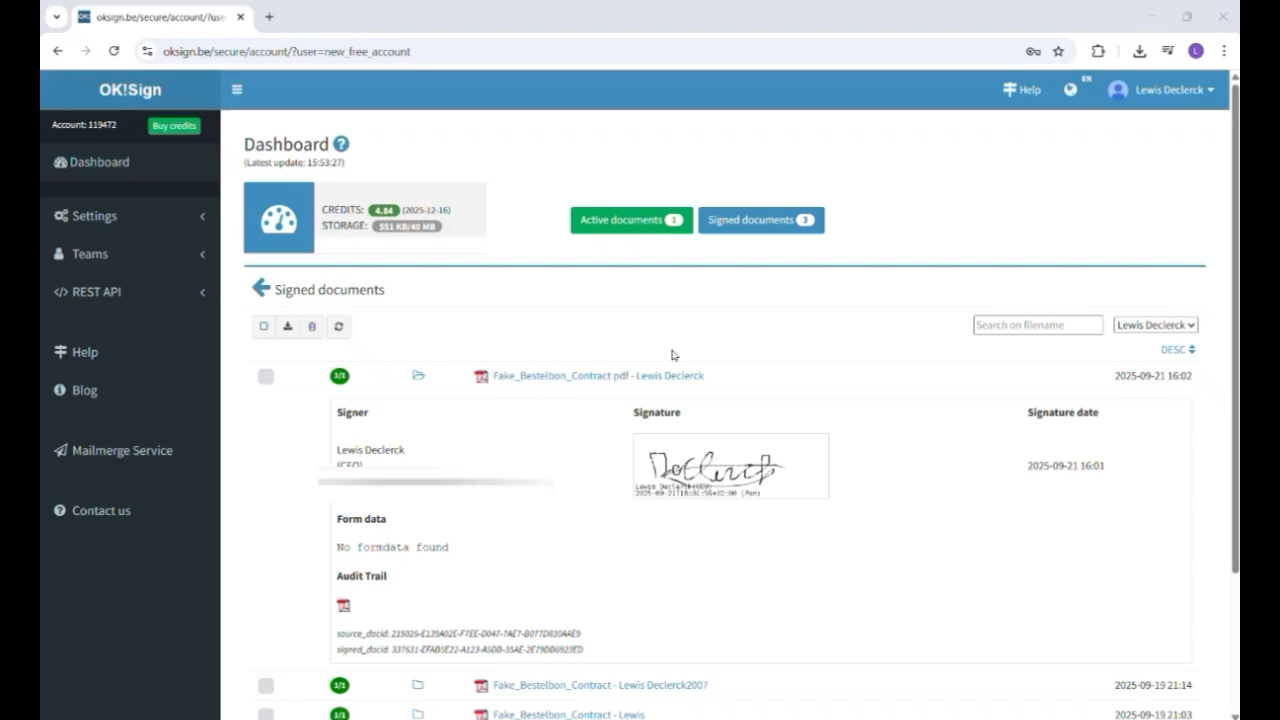 LE DOCUMENT SIGNÉ DANS VOTRE COMPTE OK!SIGN