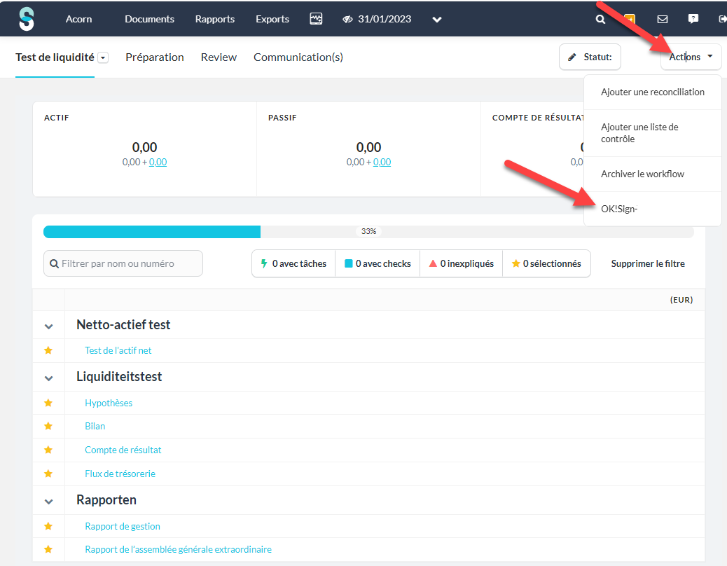 Teste de liquidité Fintrax dans Silverfin et dans votre compte OKSign  ( part prochain)