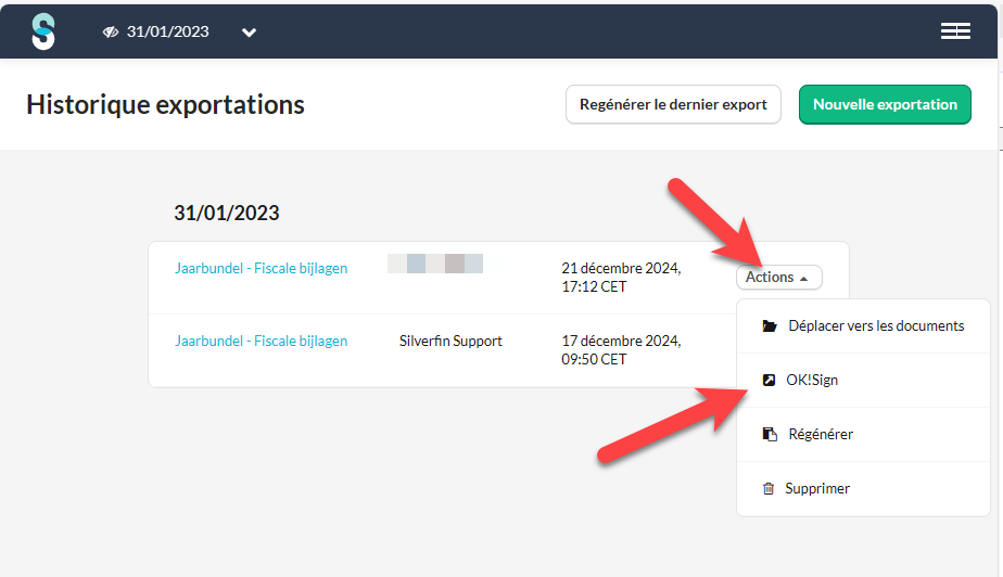 Transférer les documents de Silverfin Exports vers OKSign