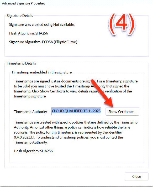 Timestamp Details en TSA-informatie in Acrobat Reader | OKSign